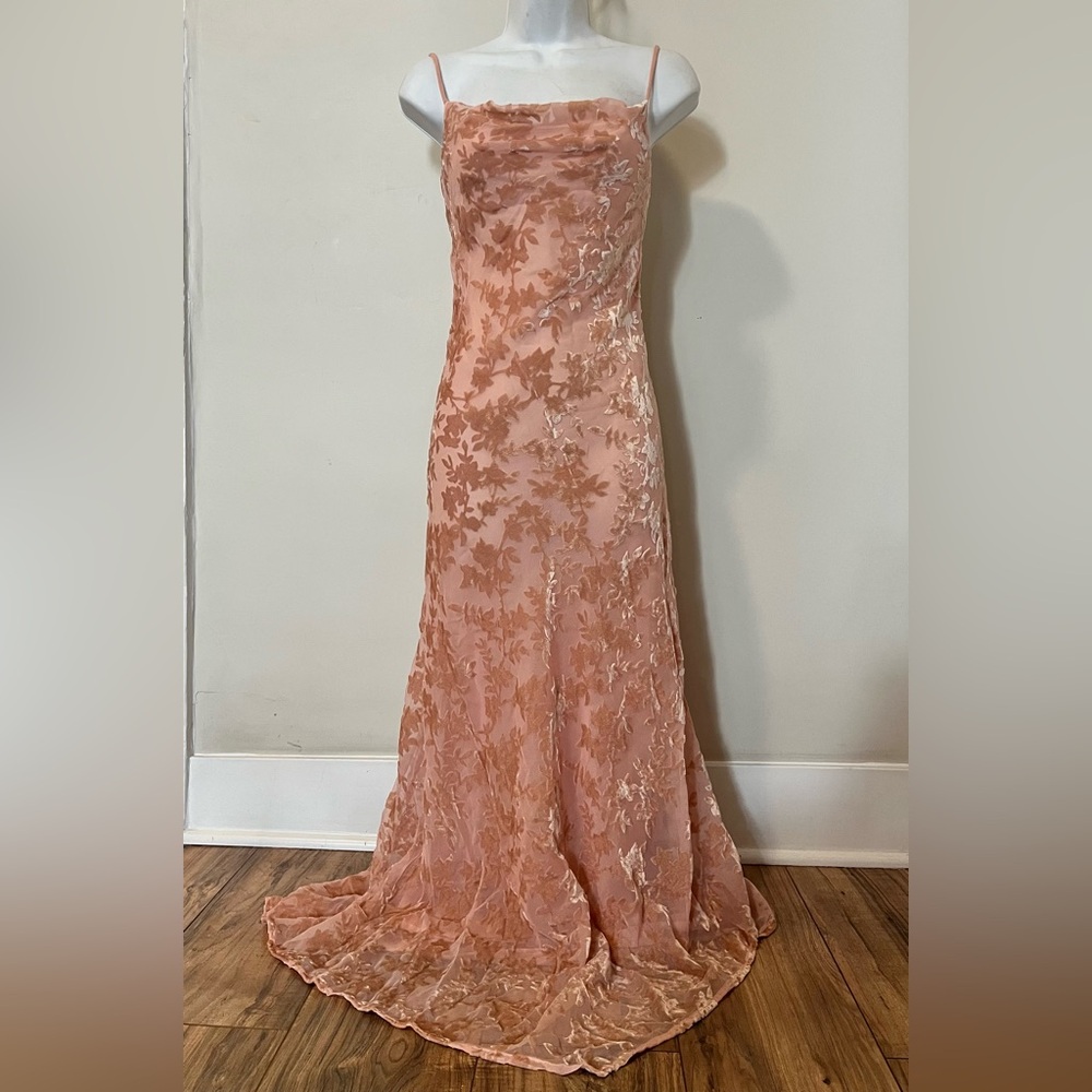 MANGO Cowl Neck Devore Velvet Floral Pattern Asymmetrical Maxi Dress 2